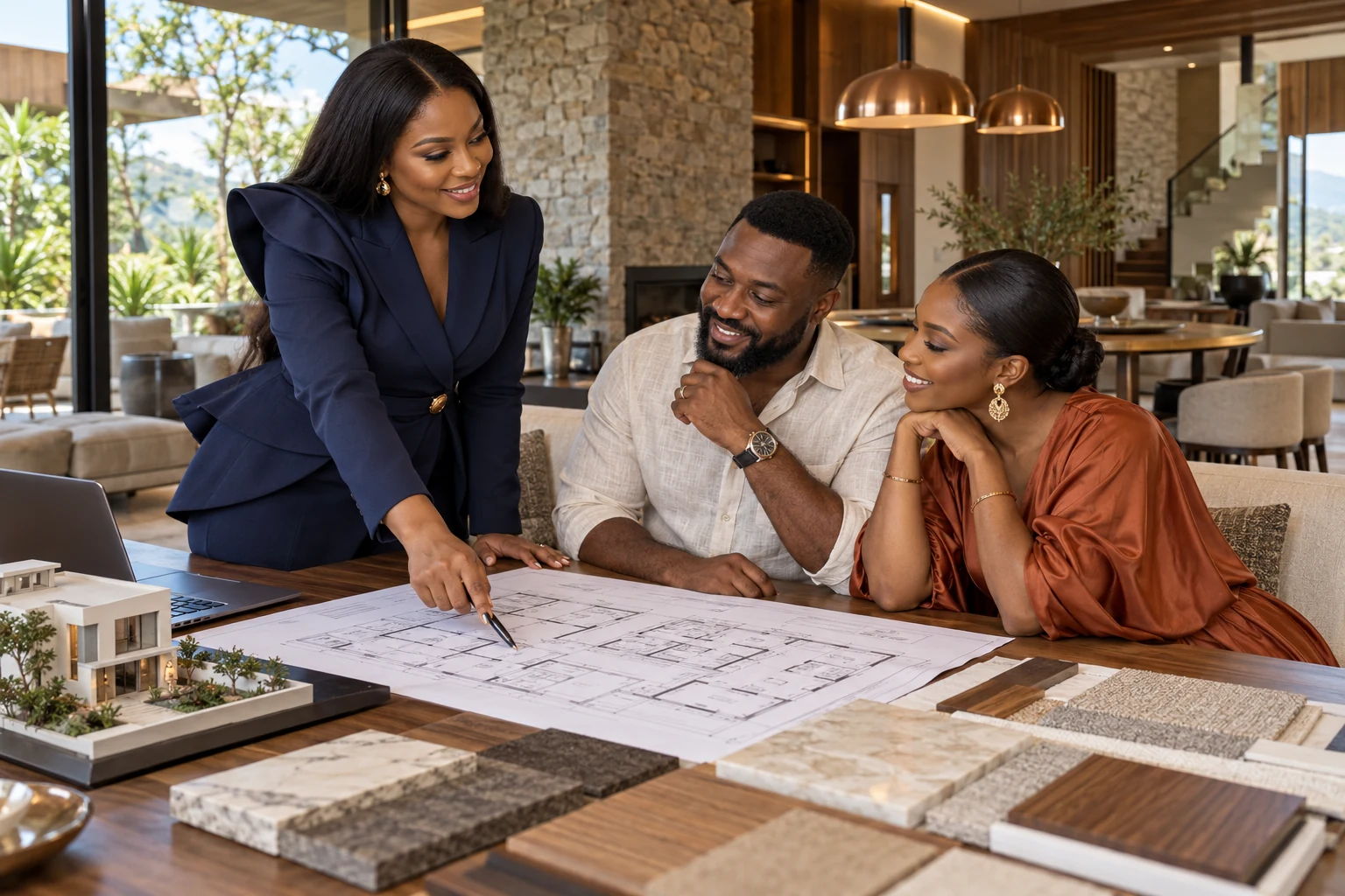 A Nigerian property advisor helping a couple shape their home search